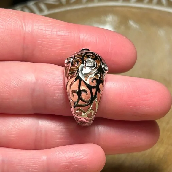 Angelique De Paris Clear Resin & White Topaz Contessa Dome Sterling Silver Ring